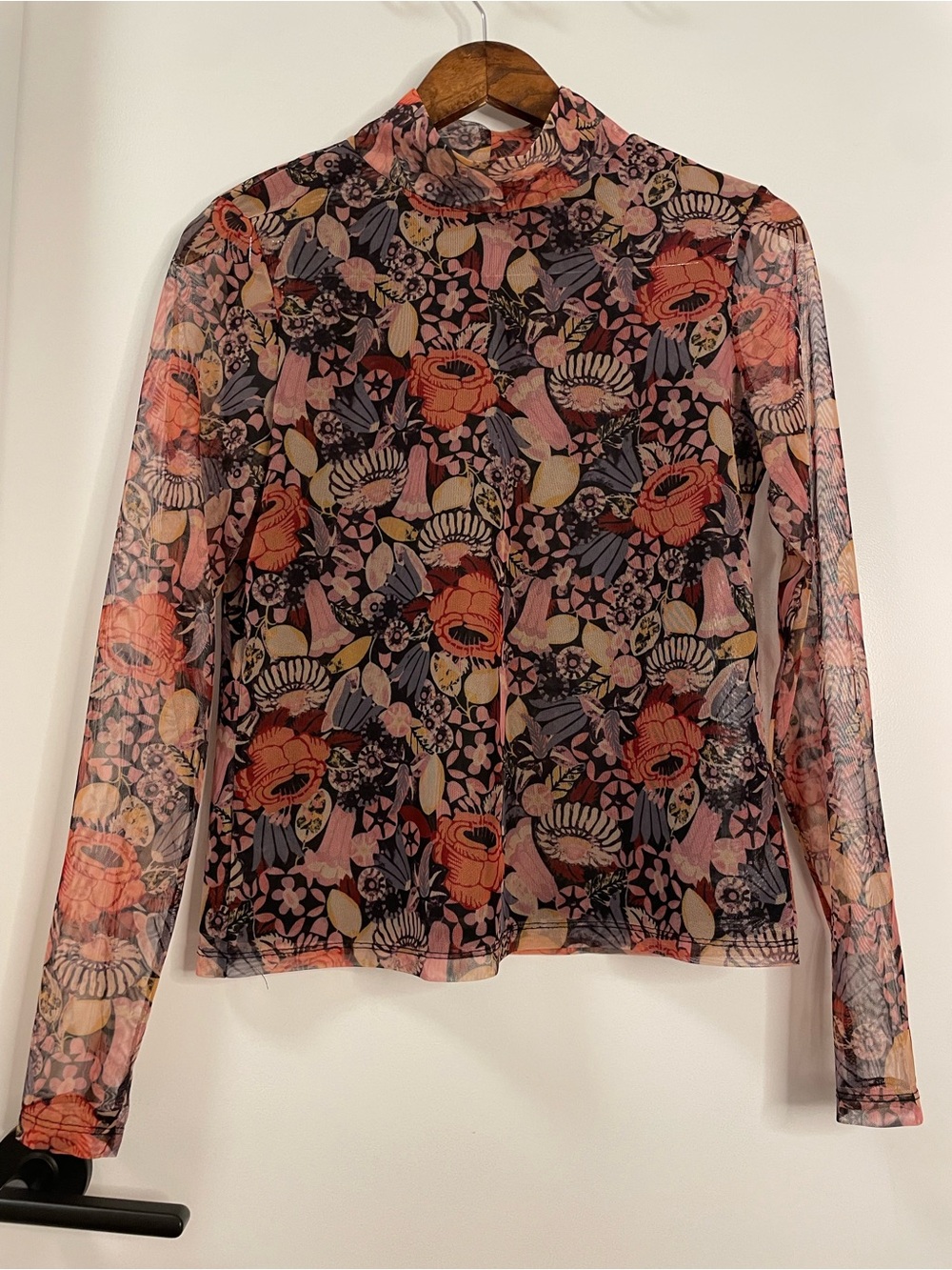 Anthropologie Floral Sheer Mock Neck Top - size S